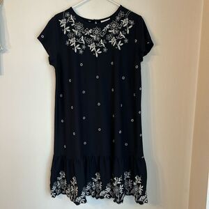 J. Jill Women’s The Date-Night Dress navy embroiderer short sleeve size med EUC